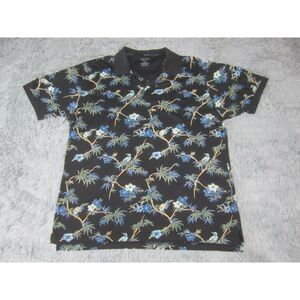 IZOD Shirt Mens XL Black‎ Foral Bird Casual Polo Cotton Golf Golfer Collared